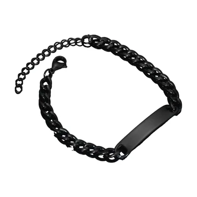 Pulsera de Eslabones Curb con Placa de Identidad, Acero Inoxidable Negro Mate