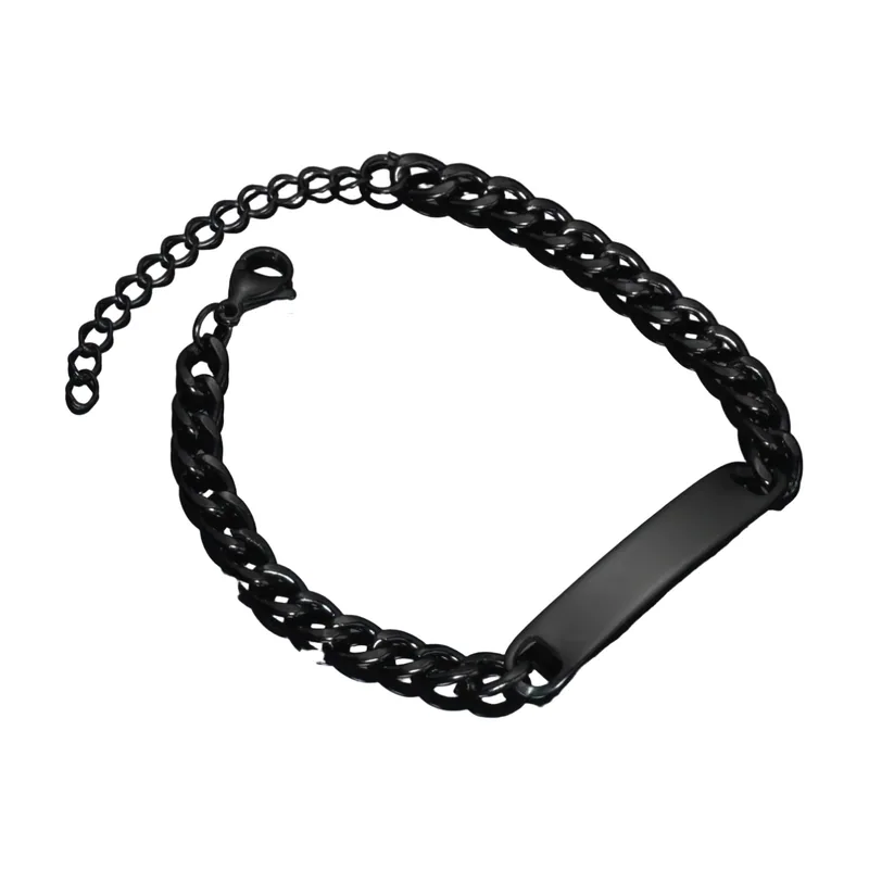 Pulsera de Eslabones Curb con Placa de Identidad, Acero Inoxidable Negro Mate