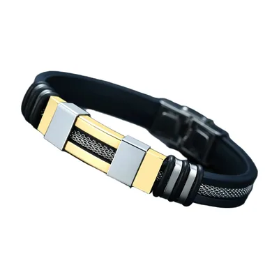 Herrenarmband aus schwarzem Silikon und 316L Edelstahl