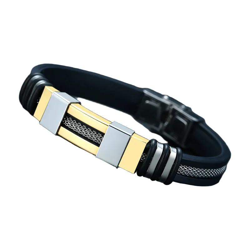 Pulsera de silicona negra y acero inoxidable 316L