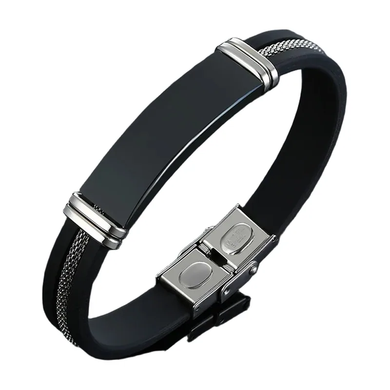 Bracciale in silicone nero e acciaio inossidabile 316L