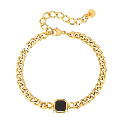 Cuban Link Chain Bracelet with Square Detail, Stainless Steel – Gold