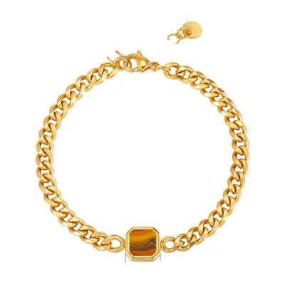 Cuban Curb Chain Armband mit Tigerauge-Stein, Edelstahl