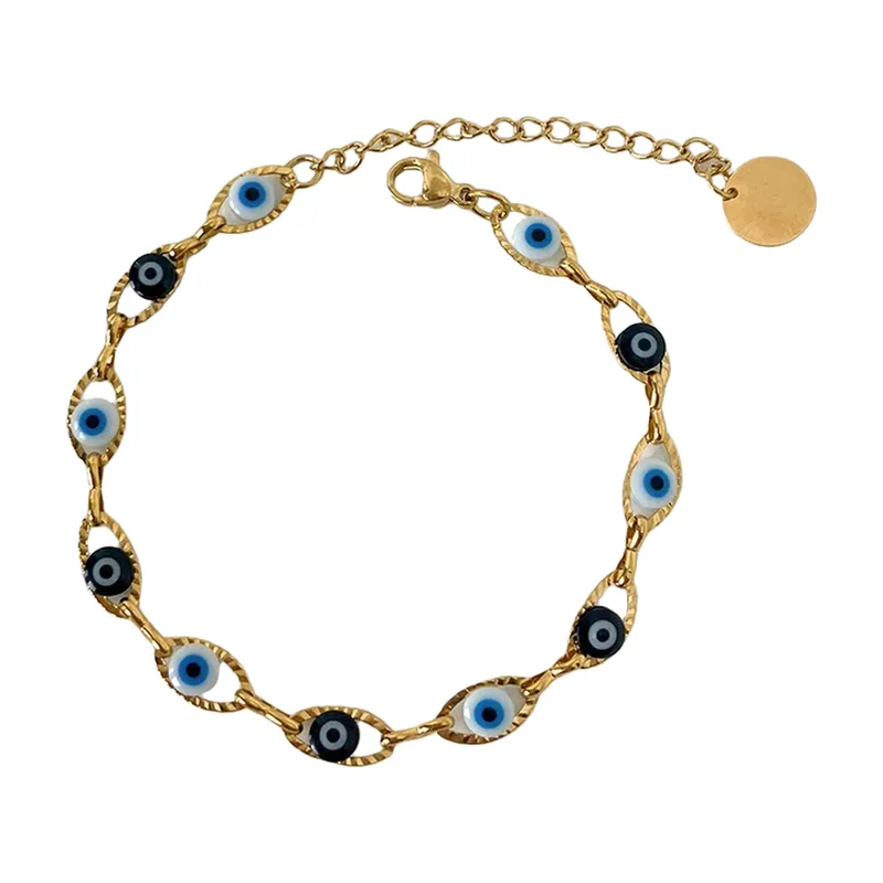 Bracciale a Catena Malocchio con Pietre Blu e Nere, Acciaio Inossidabile