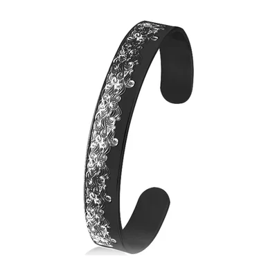 Bracelet Jonc Gravé Motif Floral, Acier Inoxydable