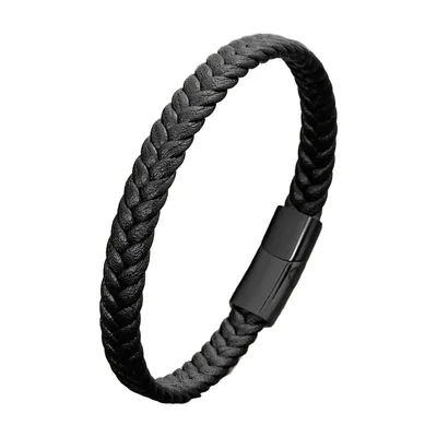 Braided Leather Bracelet with Magnetic Clasp, 316L Stainless Steel