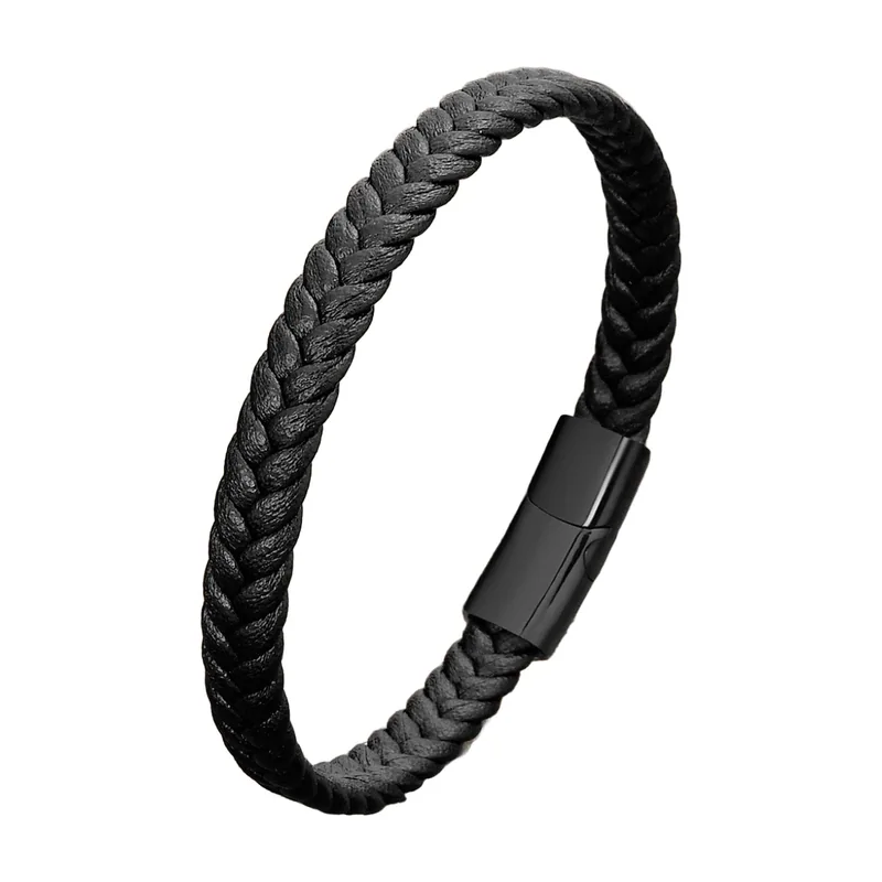 Geflochtenes Lederarmband mit Magnetverschluss, Edelstahl 316L