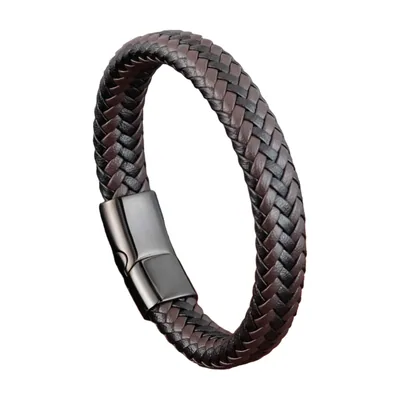 Braided Leather Bracelet with Magnetic Clasp, Stainless Steel