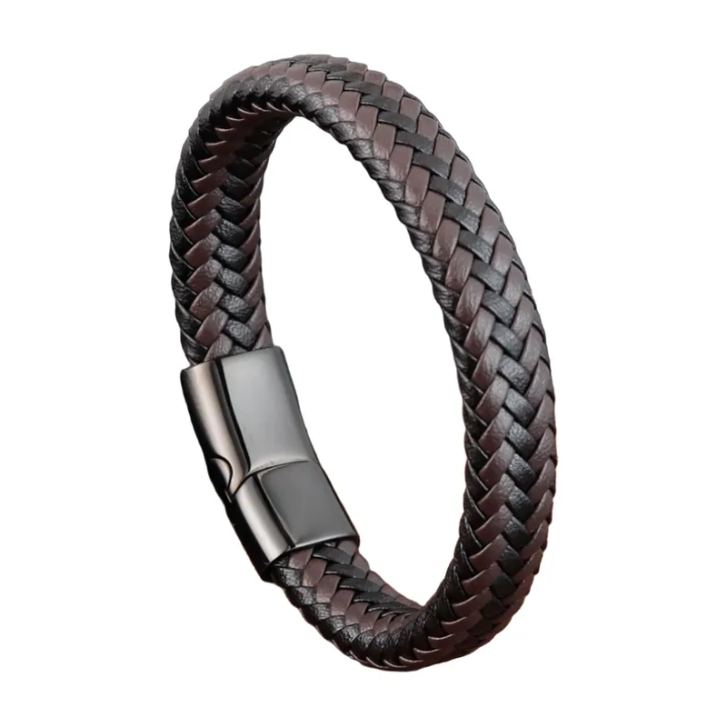 Geflochtenes Lederarmband mit Magnetverschluss, Edelstahl