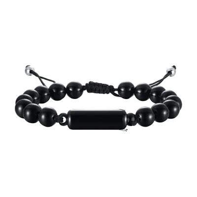 Bracciale Urna Cineraria con Perle di Pietra Nera, Acciaio Inossidabile