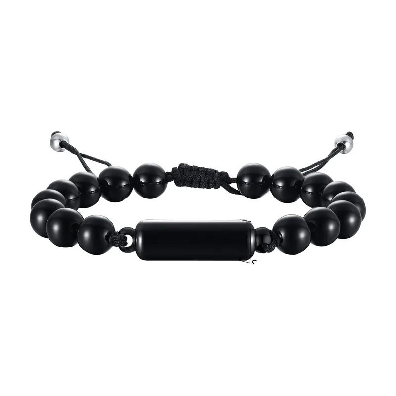 Urnen-Armband mit schwarzen Steinperlen, Edelstahl