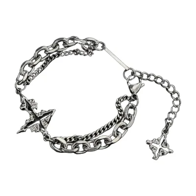 Flammenkreuz-Kettenarmband für Herren, Edelstahl