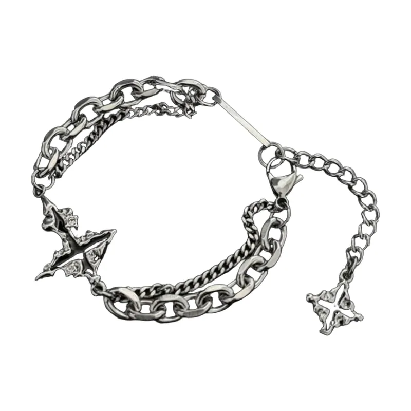 Pulsera de Cadena con Cruz de Llamas, Acero Inoxidable