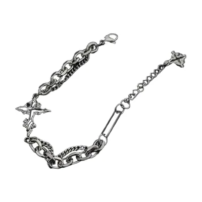 Bracelet Chaîne à Maillons Mixtes et Croix, Acier Inoxydable