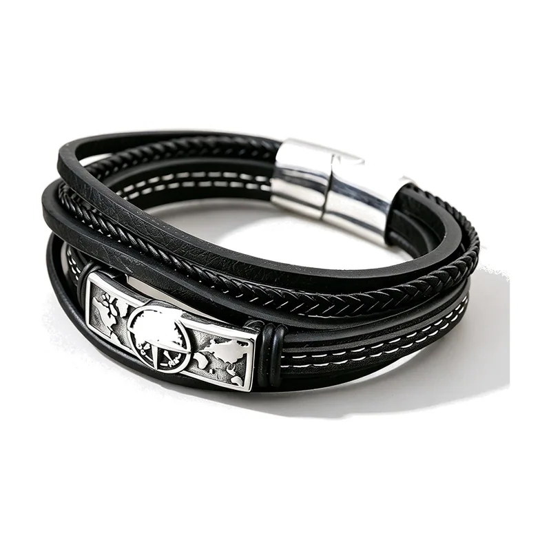Bracciale Bussola Vichinga Vegvisir, Pelle Intrecciata e Acciaio Inox