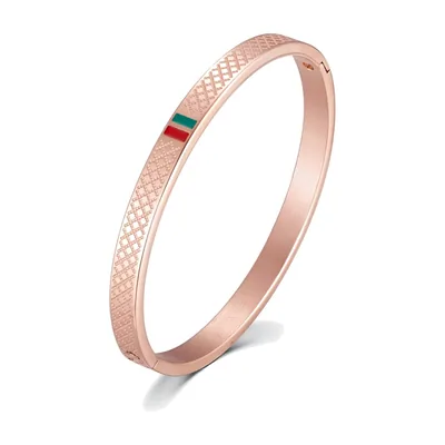 Bracelet Jonc Or Rose avec Détails Émail, Acier Inoxydable
