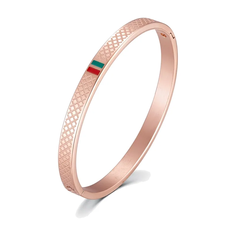 Bracelet Jonc Or Rose avec Détails Émail, Acier Inoxydable