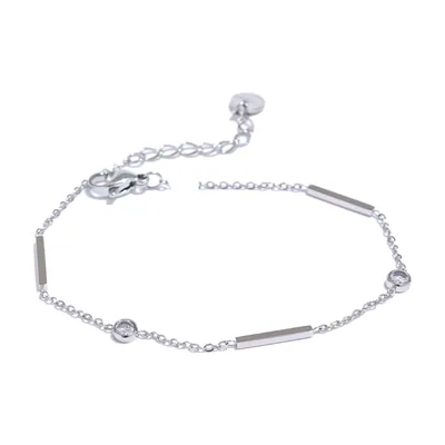Bracciale a Catena con Zirconi e Barre Rettangolari, Acciaio Inossidabile