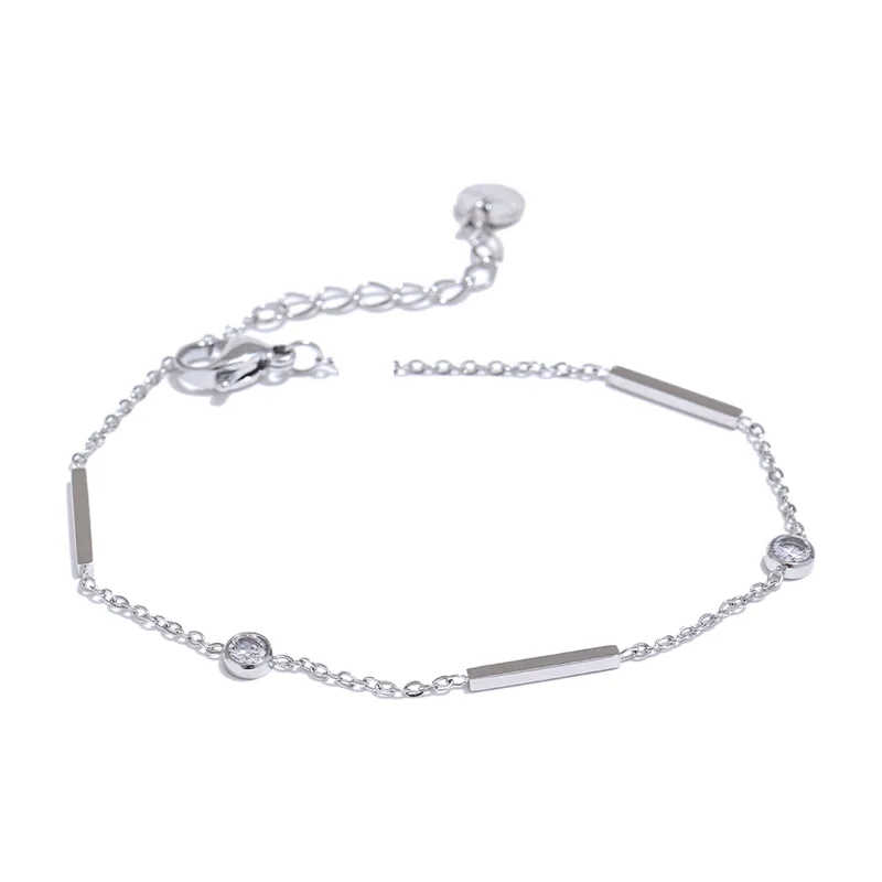 Chain Bracelet with Cubic Zirconia and Rectangular Bars, Stainless Steel
