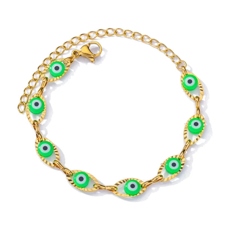 Evil Eye Bead Bracelet with Link Chain, Gold-Tone Stainless Steel
