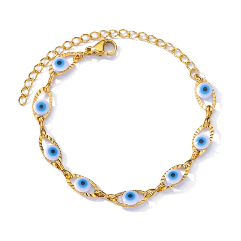 Bracelet avec Perles Œil Protecteur, Acier Inoxydable 316L