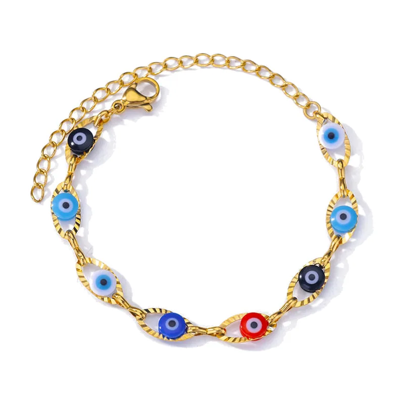 Bracelet avec Perles Œil Protecteur, Acier Inoxydable