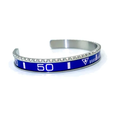Bracciale a Polsino Stile Diver con Intarsio Blu, Acciaio Inossidabile