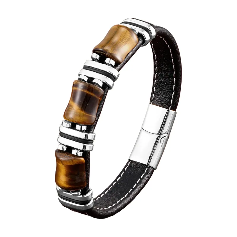 Pulsera de Ojo de Tigre y Cuir, Acero Inoxidable 316L