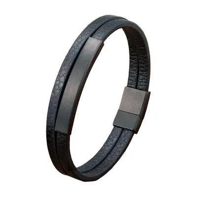 Bracciale in Pelle Intrecciata Doppio Strato, Acciaio 316L