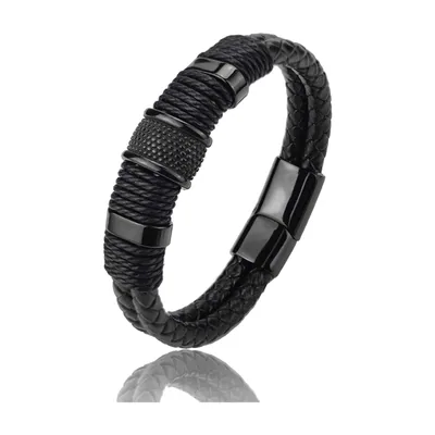Braided Leather Bracelet with Stainless Steel Accents