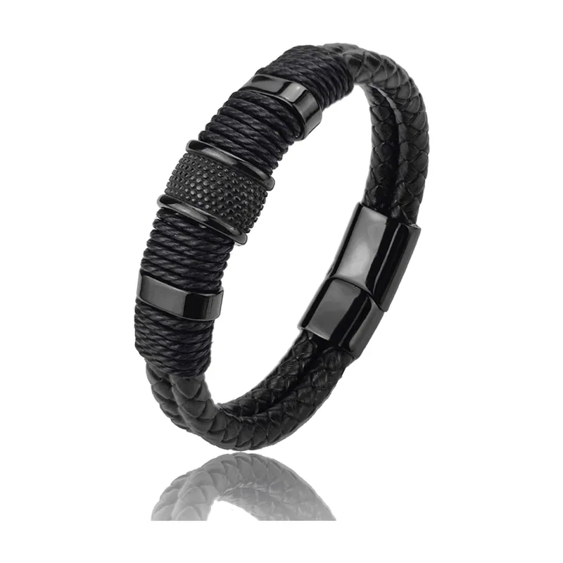 Bracelet en Cuir Tressé et Acier Inoxydable