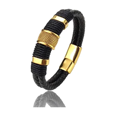 Braided Multi-Layer Leather Bracelet with Stainless Steel Accents