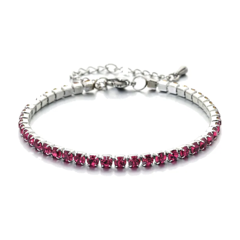 Pulsera Tennis con Circonitas Rojas, Acero Inoxidable 316L
