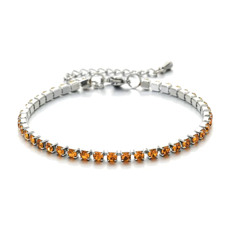 Bracelet Tennis avec Zirconia Orange, Acier Inoxydable