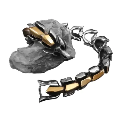 Bracelet à Maillons Tête de Loup, Acier Inoxydable Style Nordique