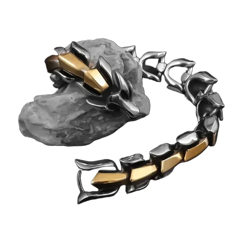 Wolf Head Link Bracelet, 316L Stainless Steel Nordic Style