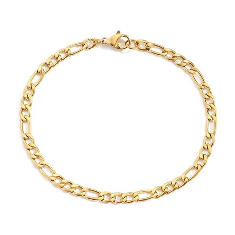 Bracelet Chaîne Figaro, Acier Inoxydable Couleur Or