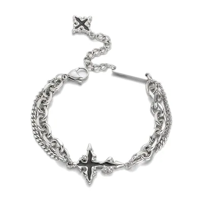 Gothic Flame Cross Multi-Layer Chain Bracelet, Stainless Steel