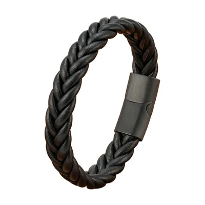 Bracciale in Pelle Intrecciata con Chiusura Magnetica, Acciaio Inox
