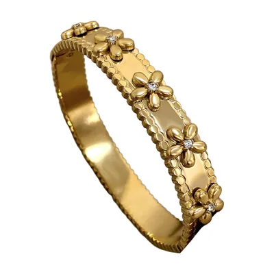 Bracciale a Monile con Motivo Floreale e Zirconi, Acciaio Inossidabile