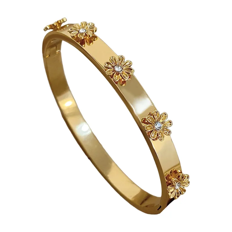 Bracelet Jonc Motif Floral avec Zirconium, Acier Inoxydable