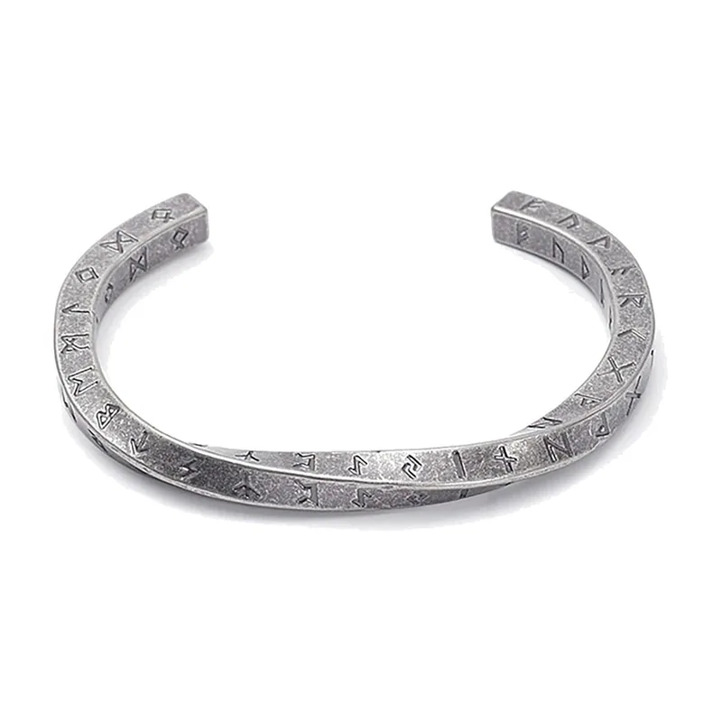 Bracelet Jonc Mobius aux Runes Viking, Acier Inoxydable