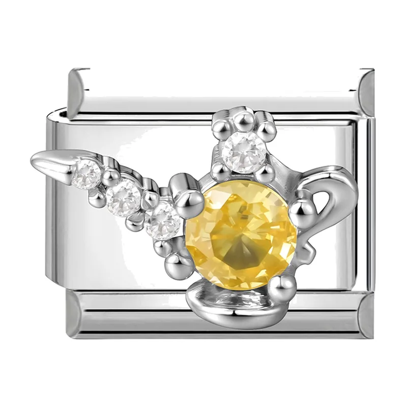 Bracciale a Maglie con Pietra Gialla e Zirconia, Acciaio Inossidabile