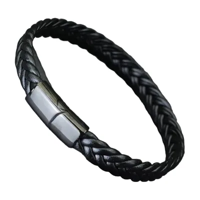 Bracciale in Pelle Intrecciata con Chiusura Magnetica, Acciaio Inox 316L