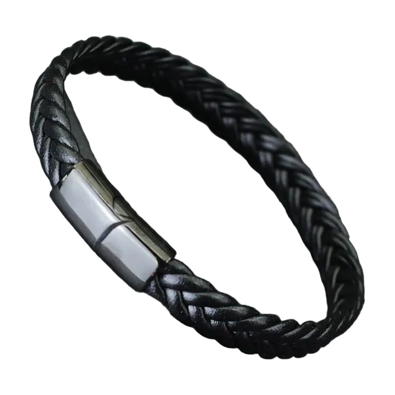 Geflochtenes Lederarmband mit Magnetverschluss, Edelstahl 316L