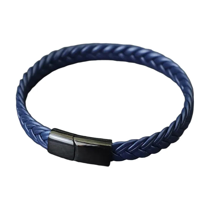 Pulsera de cuero trenzado con cierre magnético, acero inoxidable 316L