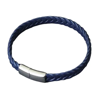 Bracciale in pelle intrecciata con chiusura magnetica, acciaio 316L