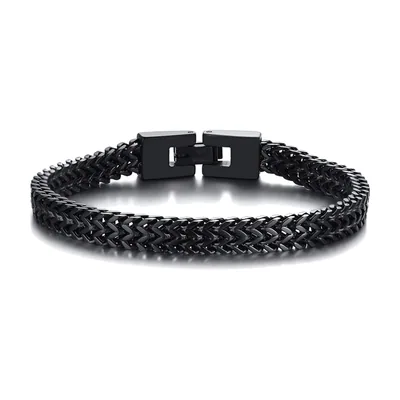 Bracciale a Catena Doppia Franco stile Foxtail, Acciaio Inossidabile Nero