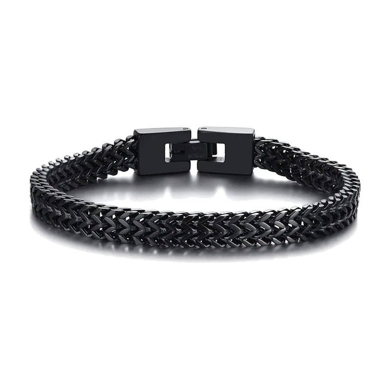 Bracelet Chaîne Double Franco style Foxtail, Acier Inoxydable Noir