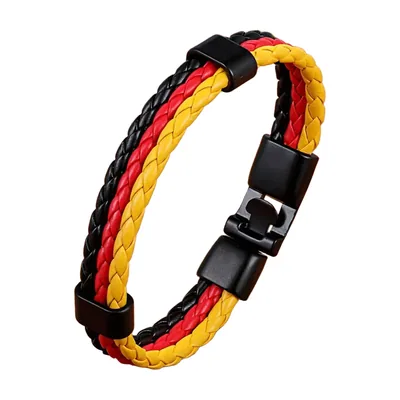 Bracciale in pelle intrecciata Bandiera Spagna, Acciaio Inox 316L